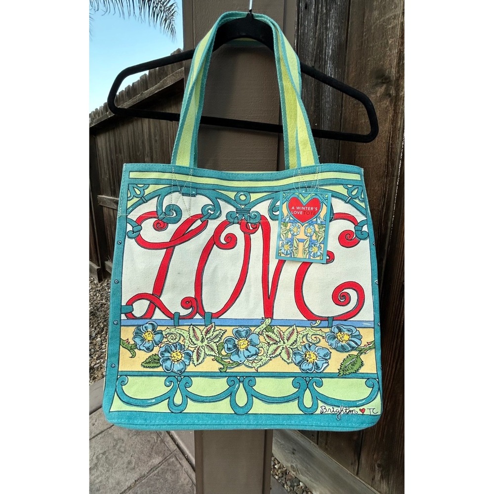 Brighton A Winter's Love Tote D30250 Tom Clancy Canvas Heart Floral NWT